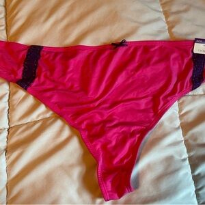 NWT Lane Bryant Cacique Hot Pink with Purple Lace Thong 26/28